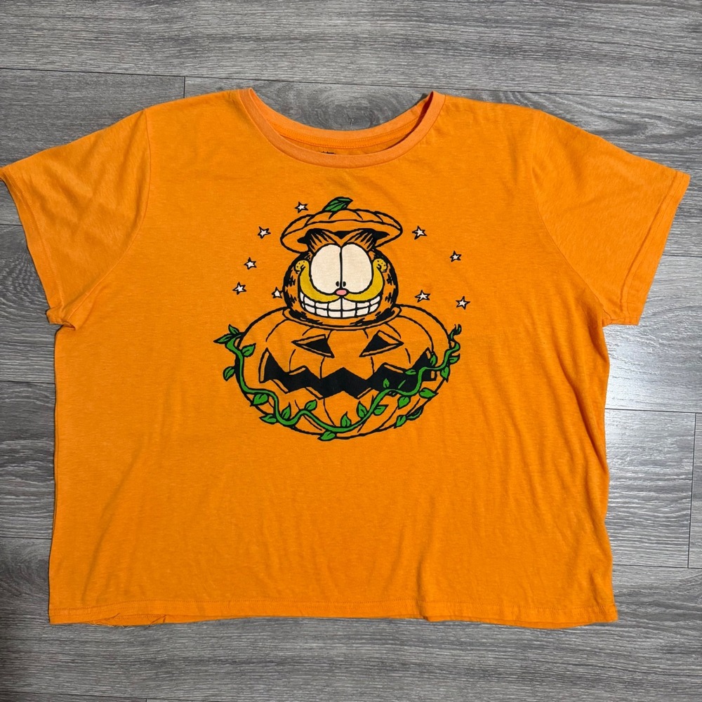 Nickelodeon Garfield‎ Halloween Orange Graphic T-Shirt Womens 3X Pumpkin Spooky